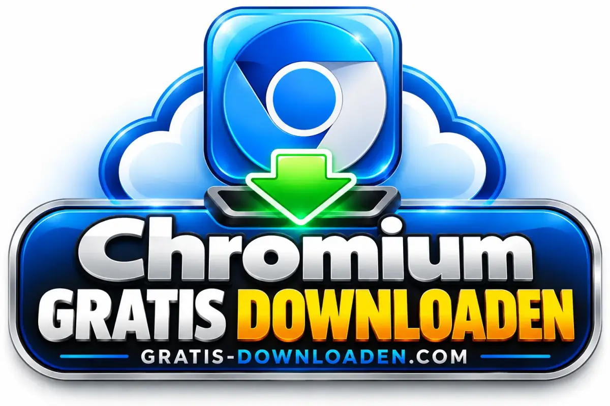 Illustratie van Chromium: het blauwe Chromium-logo op een wolk met een groene downloadpijl en de tekst Gratis downloaden