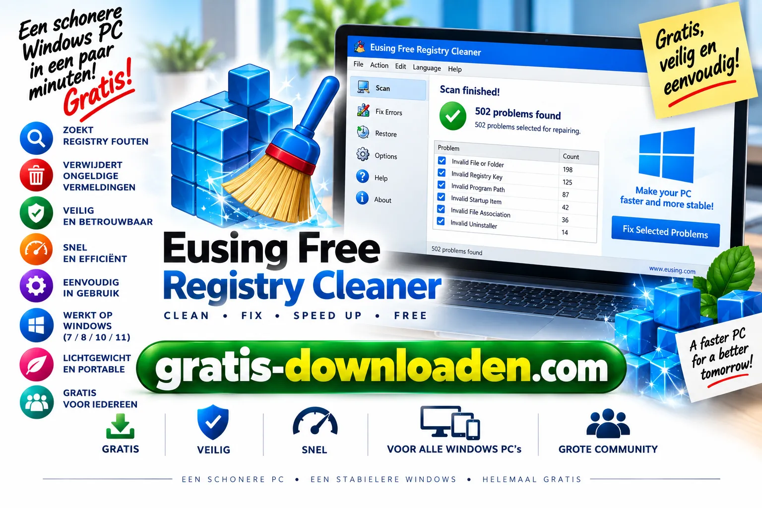 Logo van Eusing Free Registry Cleaner, gratis registeropschoner