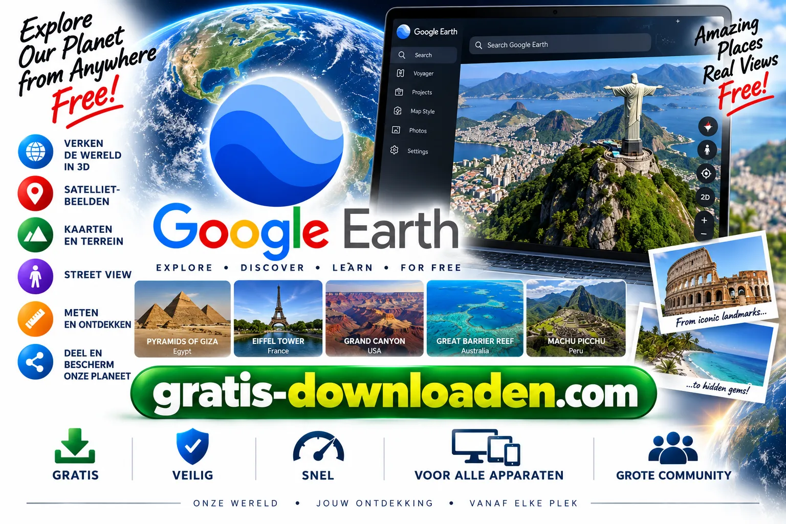 Logo van Google Earth, gratis wereldbol en kaarten