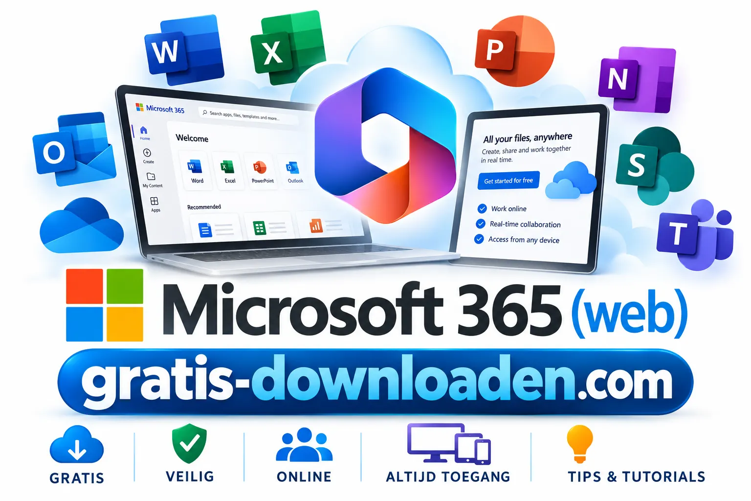 Logo van Microsoft 365 (web), gratis kantoorsoftware (web)