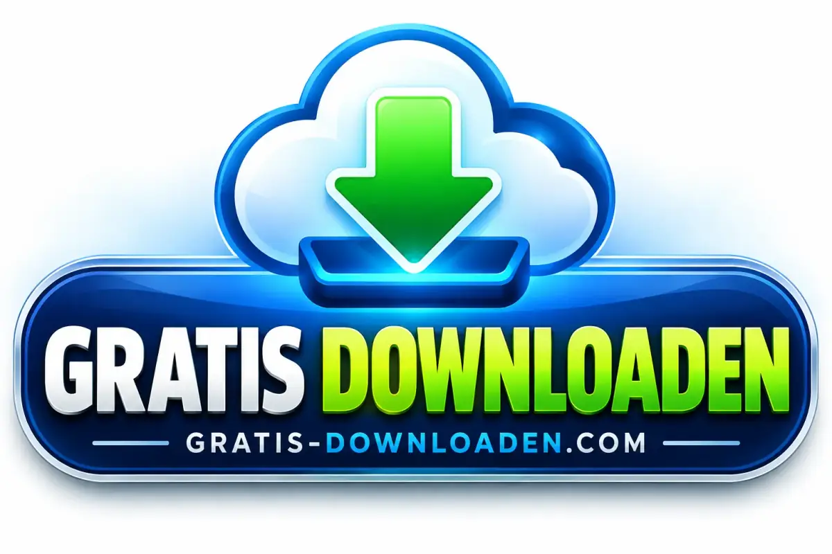 GnuCash gratis downloaden: het logo van gratis-downloaden.com met een blauwe wolk met een groene downloadpijl