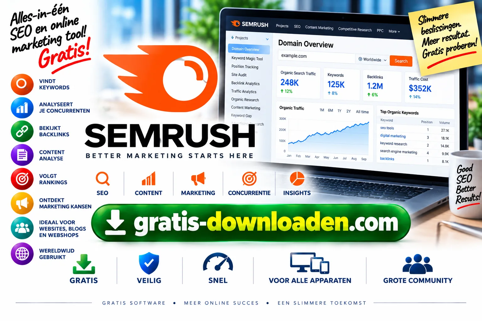 Logo van Semrush, gratis seo-tool (online)