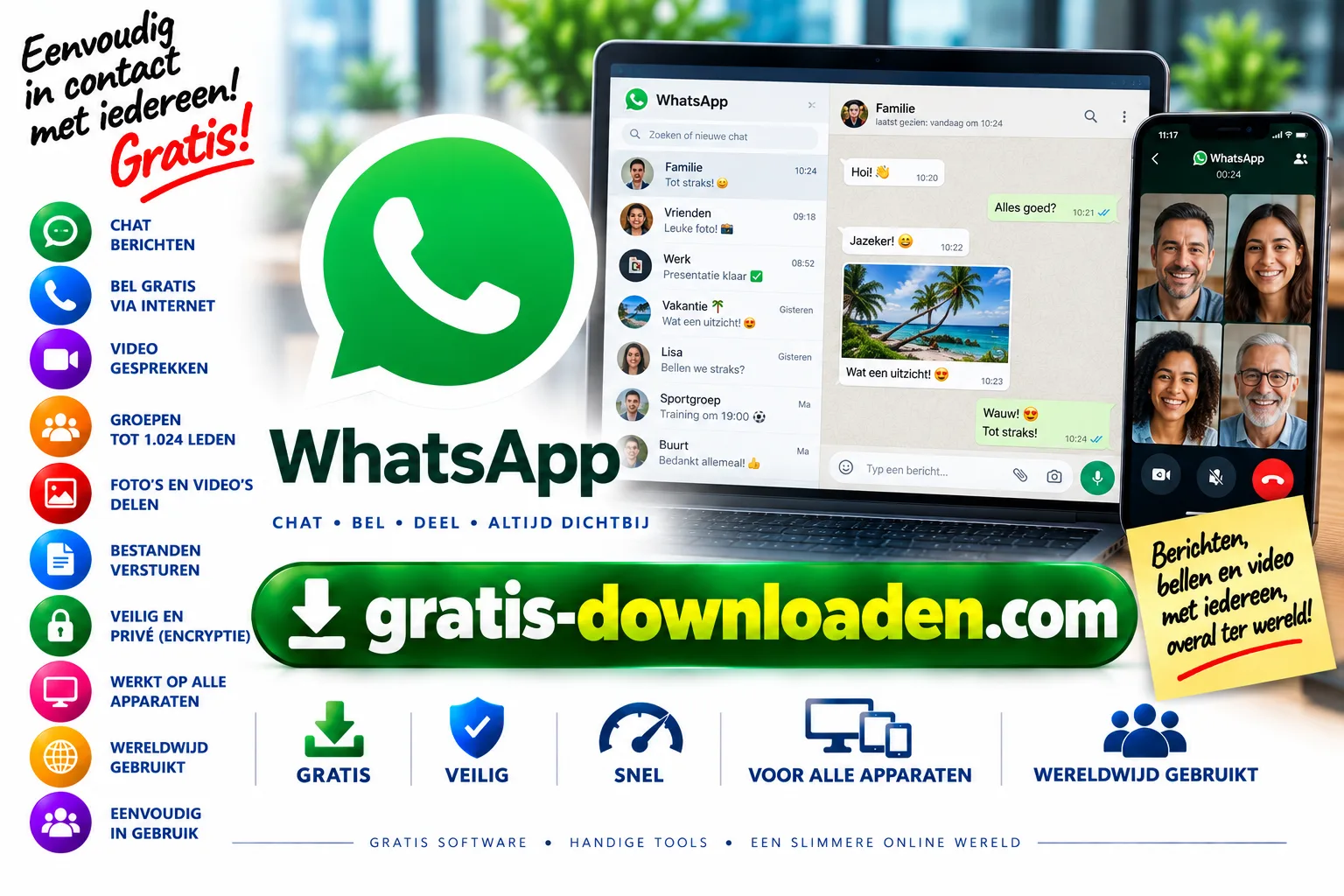 Logo van WhatsApp, gratis berichtenapp